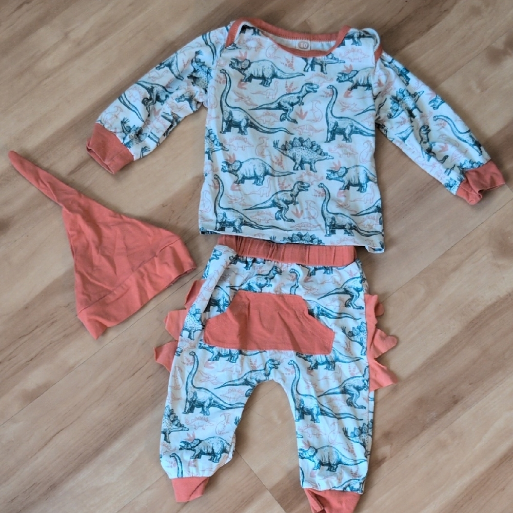 Dinosaur Print Baby Outfit with Hat